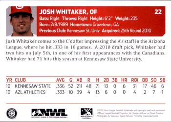 2010 Grandstand Vancouver Canadians #NNO Josh Whitaker Back