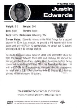 2010 Choice Washington Wild Things #2 Justin Edwards Back