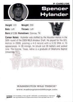 2010 Choice Washington Wild Things #6 Spencer Hylander Back