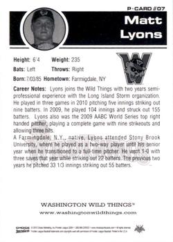 2010 Choice Washington Wild Things #7 Matt Lyons Back