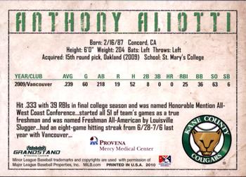 2010 Grandstand Kane County Cougars SGA #NNO Anthony Aliotti Back