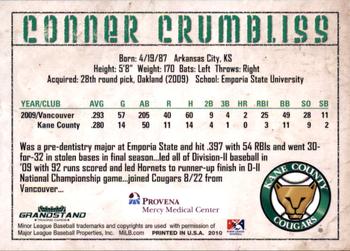 2010 Grandstand Kane County Cougars SGA #NNO Conner Crumbliss Back