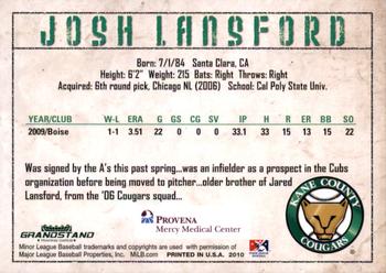 2010 Grandstand Kane County Cougars SGA #NNO Josh Lansford Back
