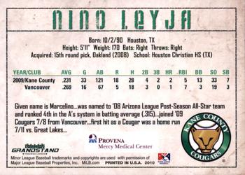 2010 Grandstand Kane County Cougars SGA #NNO Nino Leyja Back