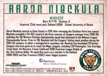 2010 Grandstand Kane County Cougars SGA #NNO Aaron Nieckula Back