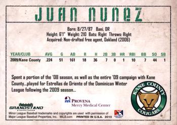 2010 Grandstand Kane County Cougars SGA #NNO Juan Nunez Back