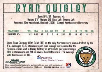 2010 Grandstand Kane County Cougars SGA #NNO Ryan Quigley Back