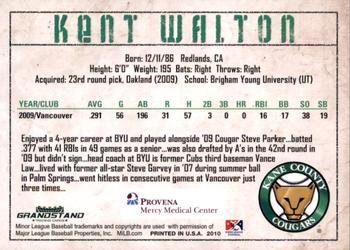 2010 Grandstand Kane County Cougars SGA #NNO Kent Walton Back