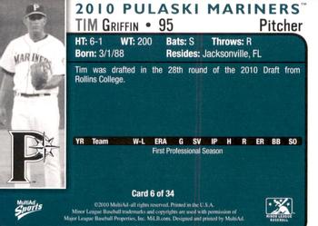 2010 MultiAd Pulaski Mariners #6 Tim Griffin Back