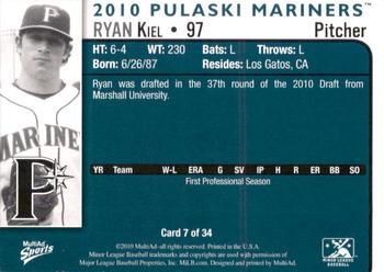 2010 MultiAd Pulaski Mariners #7 Ryan Kiel Back