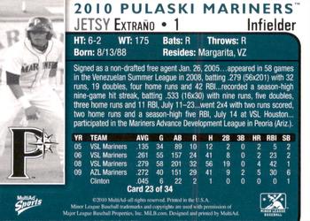 2010 MultiAd Pulaski Mariners #23 Jetsy Extrano Back