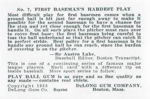 1933 DeLong Gum (R333) (reprint) #7 Lou Gehrig Back