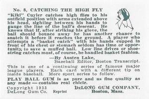 1933 DeLong Gum (R333) (reprint) #8 Kiki Cuyler Back