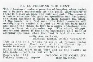 1933 DeLong Gum (R333) (reprint) #12 Pie Traynor Back