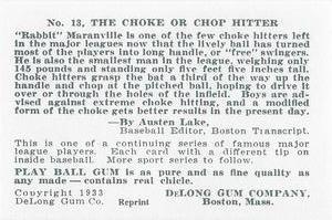 1933 DeLong Gum (R333) (reprint) #13 Rabbit Maranville Back