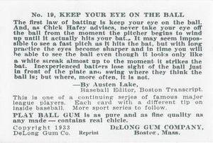 1933 DeLong Gum (R333) (reprint) #19 Chick Hafey Back
