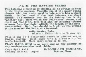 1933 DeLong Gum (R333) (reprint) #20 Joe Vosmik Back