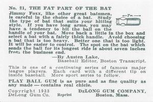 1933 DeLong Gum (R333) (reprint) #21 Jimmie Foxx Back