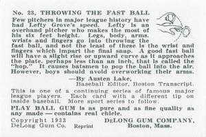 1933 DeLong Gum (R333) (reprint) #23 Lefty Grove Back