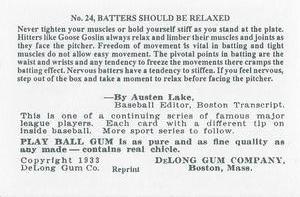 1933 DeLong Gum (R333) (reprint) #24 Goose Goslin Back