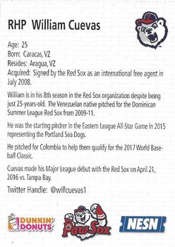 2016 Dunkin' Donuts NESN Pawtucket Red Sox #NNO William Cuevas Back