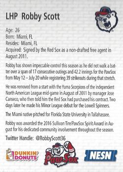 2016 Dunkin' Donuts NESN Pawtucket Red Sox #NNO Robby Scott Back