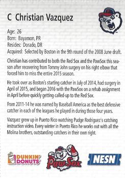 2016 Dunkin' Donuts NESN Pawtucket Red Sox #NNO Christian Vazquez Back