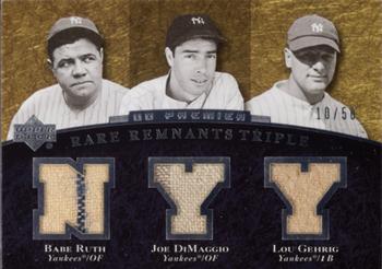 2007 Upper Deck Premier - Rare Remnants Triple #RR3-RDG Babe Ruth / Joe DiMaggio / Lou Gehrig Front