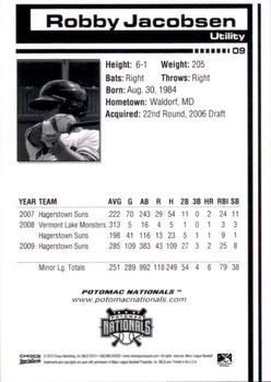 2010 Choice Potomac Nationals #9 Robby Jacobsen Back