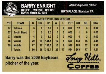 2010 Mobile BayBears #NNO Barry Enright Back