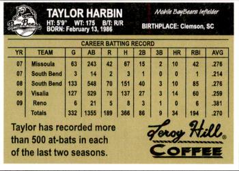 2010 Mobile BayBears #NNO Taylor Harbin Back