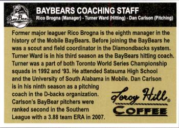 2010 Mobile BayBears #NNO Coaching Staff (Rico Brogna / Turner Ward / Dan Carlson) Back