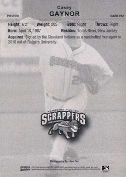 2010 Choice Mahoning Valley Scrappers #12 Casey Gaynor Back