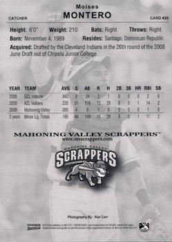 2010 Choice Mahoning Valley Scrappers #20 Moises Montero Back