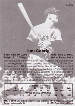 1993 Spectrum HOF III #1 Lou Gehrig Back