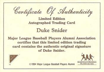 1994 Nabisco All-Star Legends Autographs - Certificates of Authenticity #NNO Duke Snider Front