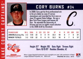2010 Grandstand Lake County Captains #NNO Cory Burns Back