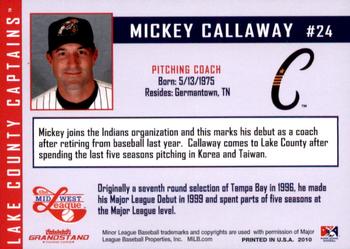 2010 Grandstand Lake County Captains #NNO Mickey Callaway Back