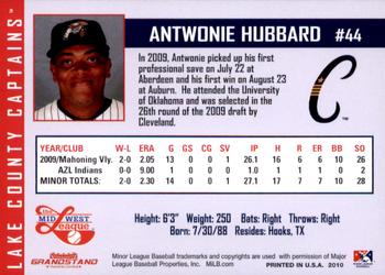 2010 Grandstand Lake County Captains #NNO Antwonie Hubbard Back