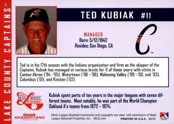 2010 Grandstand Lake County Captains #NNO Ted Kubiak Back