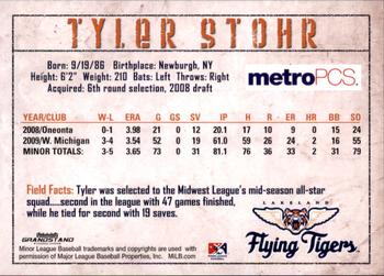 2010 Grandstand Lakeland Flying Tigers #NNO Tyler Stohr Back