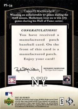 2007 Upper Deck Premier - Premier Stitchings Platinum #PS-34 Christy Mathewson Back