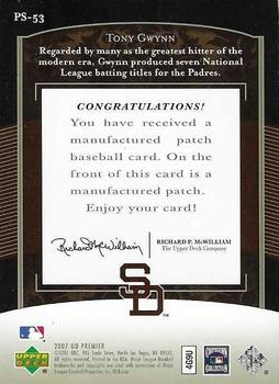 2007 Upper Deck Premier - Premier Stitchings Platinum #PS-53 Tony Gwynn Back