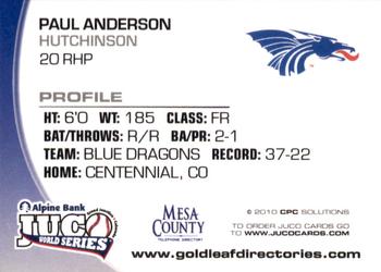 2010 Juco World Series Hutchinson Blue Dragons #NNO Paul Anderson Back