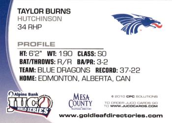 2010 Juco World Series Hutchinson Blue Dragons #NNO Taylor Burns Back