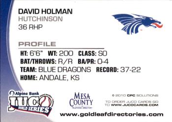 2010 Juco World Series Hutchinson Blue Dragons #NNO David Holman Back