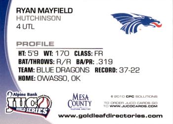 2010 Juco World Series Hutchinson Blue Dragons #NNO Ryan Mayfield Back
