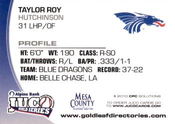 2010 Juco World Series Hutchinson Blue Dragons #NNO Taylor Roy Back
