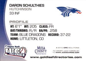 2010 Juco World Series Hutchinson Blue Dragons #NNO Daron Schulthies Back