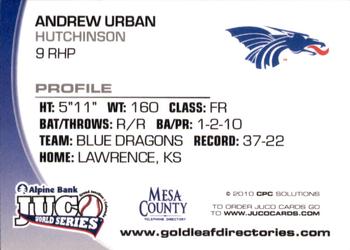 2010 Juco World Series Hutchinson Blue Dragons #NNO Andrew Urban Back